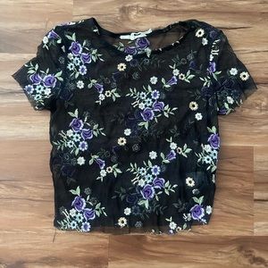 Black sheer floral embroidered crop top urban outfitters size S